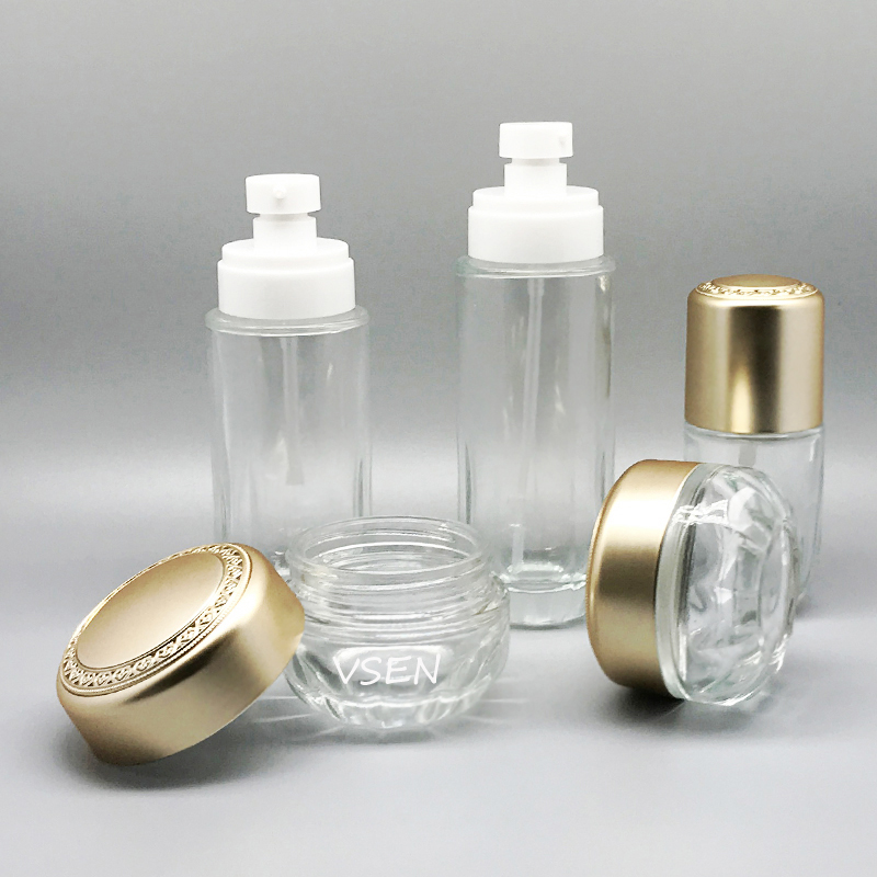 透明新款贵妇化妆品玻璃瓶乳液按压瓶子(图4)